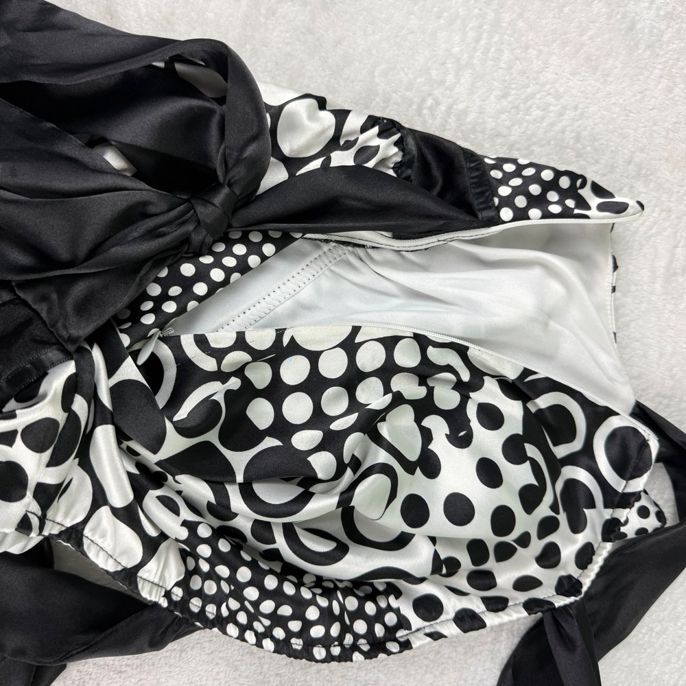 iZ‎ Byer Y2K California Polka Dot Empire Waist Satin Tie Top Black White Large - Picture 9 of 11